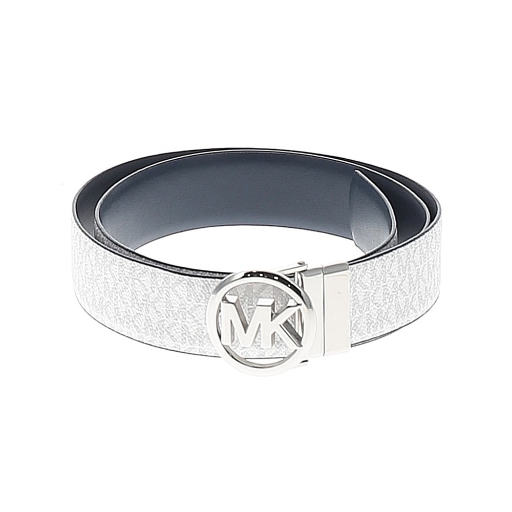 Michael Kors Logo Monogram White and Silver Leather Belt Size M EUC